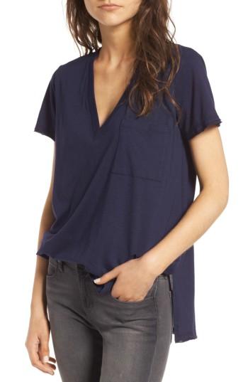 Women's Raw Edge Side Slit Tee, Size - Blue