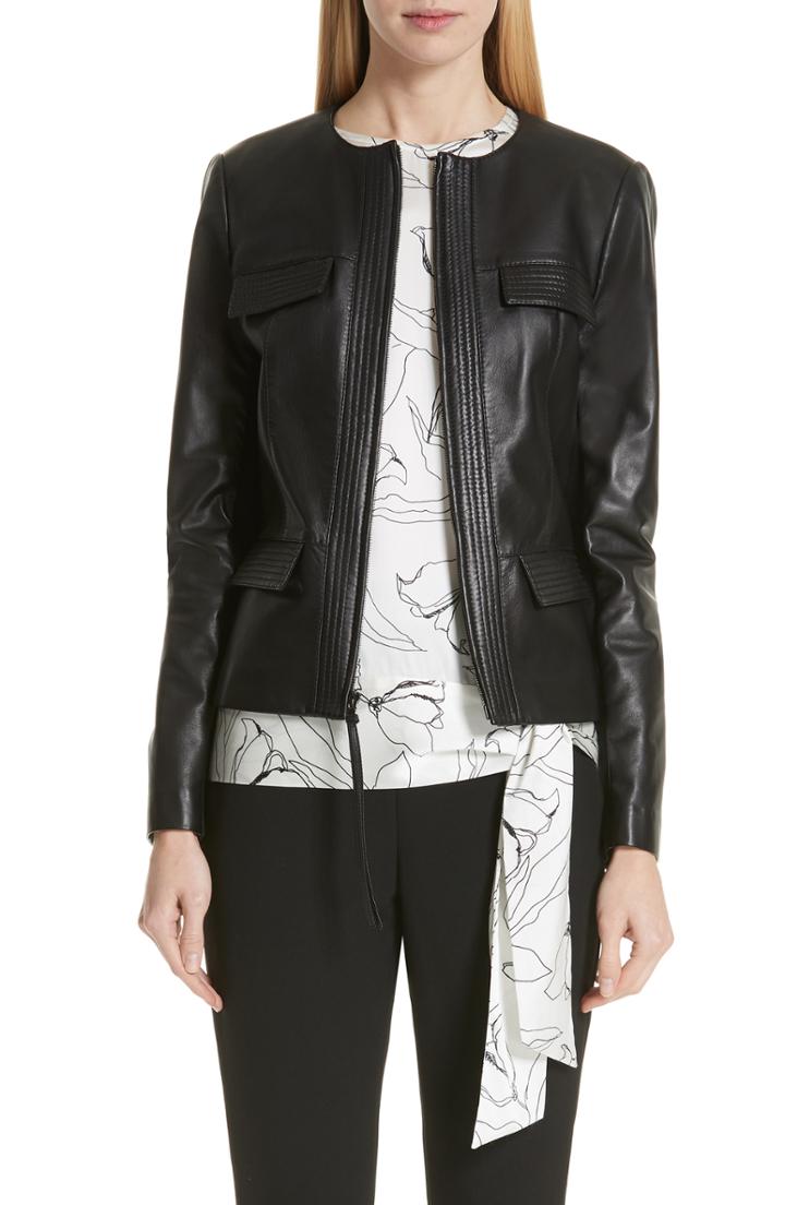 Women's St. John Collection Luxe Nappa Leather Jacket - Black