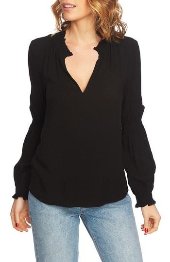 Women's 1.state Split Neck Foulard Dobby Blouse, Size - Black