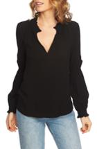 Women's 1.state Split Neck Foulard Dobby Blouse, Size - Black