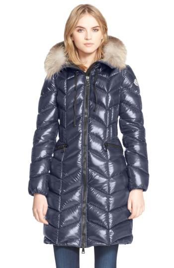 Women's Moncler 'bellette' Lacquer Down Coat With Genuine Fox Fur Ruff
