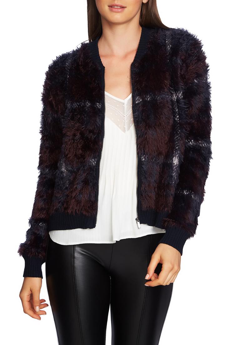 Women's 1.state Plaid Eyelash Sweater, Size - Blue