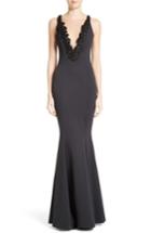 Women's Rachel Gilbert Embellished Illusion V-neck Trumpet Gown - Black