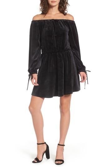 Women's Juicy Couture Track Off The Shoulder Velour Dress - Black