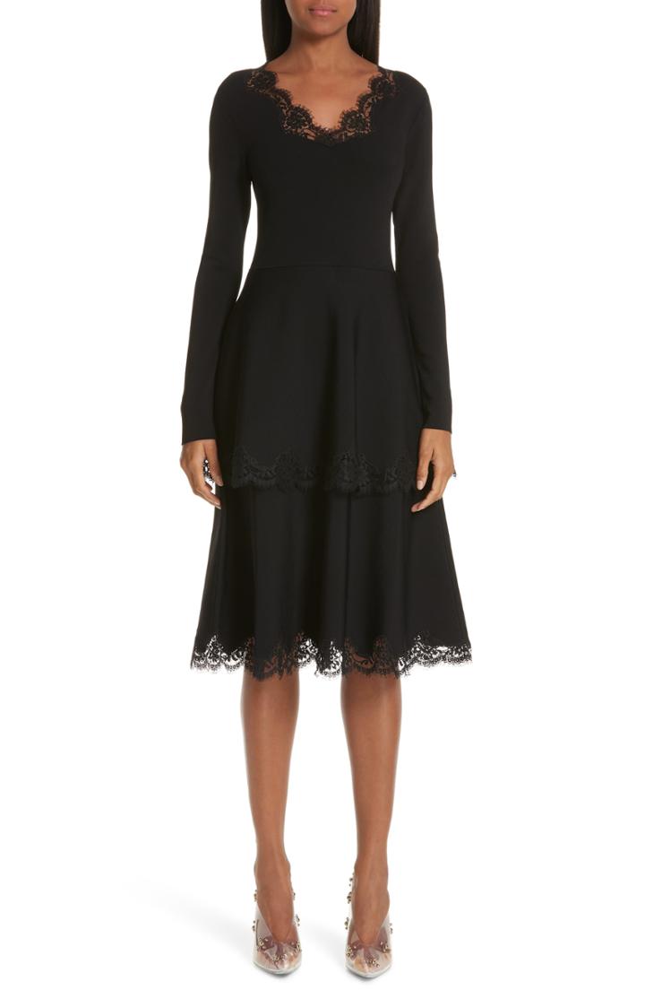 Women's Stella Mccartney Lace Trim Tiered Sweater Dress Us / 40 It - Black