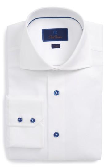 Men's David Donahue Trim Fit Diamond Weave Dress Shirt 34/35 - White