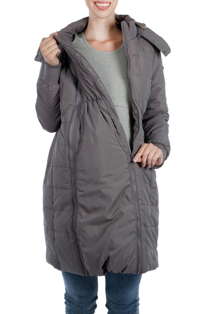 Women's Modern Eternity Madison Quilted 3-in-1 Maternity Puffer Coat With Faux Fur Trim - Grey