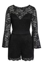 Women's Fraiche By J Bell Sleeve Lace Romper - Black