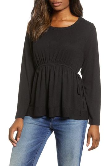 Women's Caslon Cozy Tie Waist Peplum Top