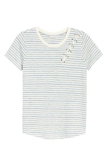 Women's Lucky Brand Lace-up Shoulder Stripe Tee - Blue