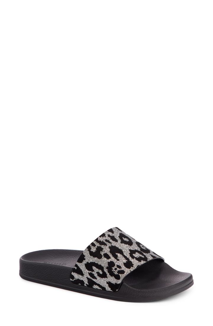 Women's Balmain Calypso Leopard Print Slide Sandal Us / 38eu - Metallic