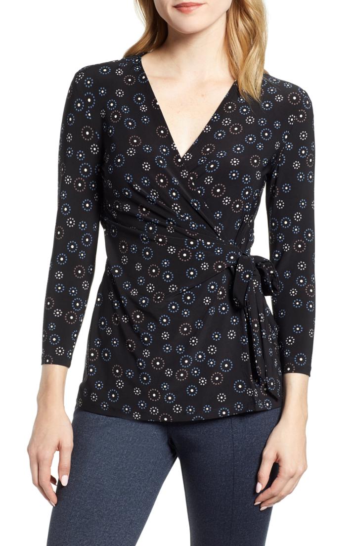 Women's Anne Klein Simone Wrap Top, Size - Black