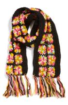 Women's Nirvanna Designs Crochet Flower Scarf, Size - Black