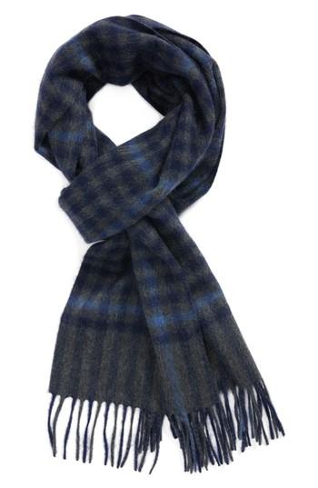Men's Nordstrom Men's Shop Gingham Check Cashmere Scarf, Size - Blue