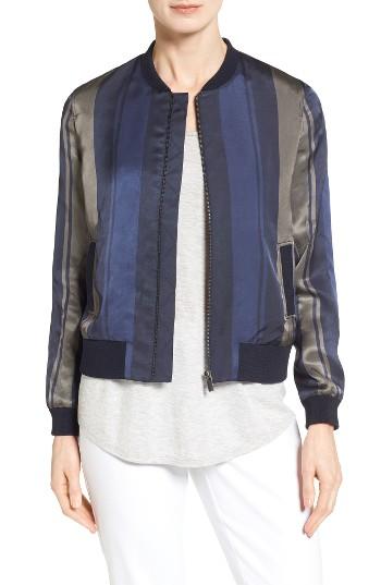 Women's Nordstrom Collection Stripe Woven Bomber Jacket