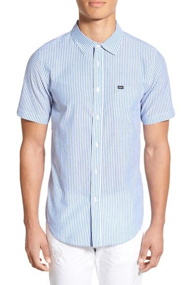 Men's Obey 'trenton' Trim Fit Conductor Stripe Woven Shirt