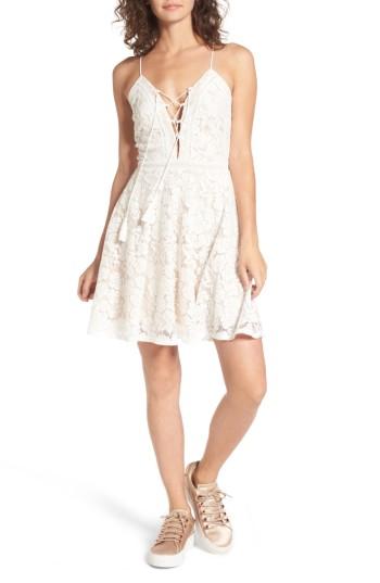Women's Soprano Fit & Flare Lace-up Lace Dress - White