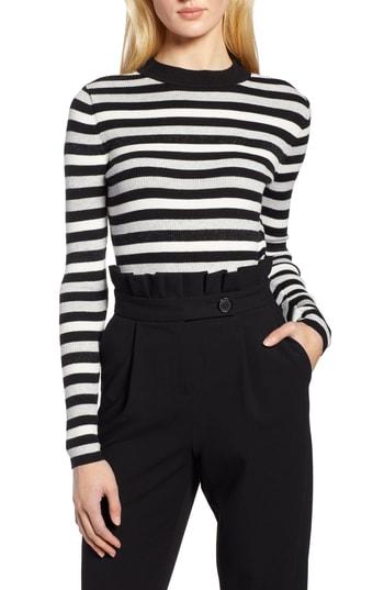 Women's Halogen X Atlantic-pacific Shimmer Stripe Sweater - Black