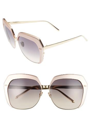 Women's Linda Farrow 62mm 22 Karat Gold Trim Oversize Sunglasses - Pink/ Light Gold/ Grey