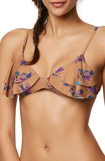 Women's O'neill Georgina Ruffle Triangle Bikini Top - Brown