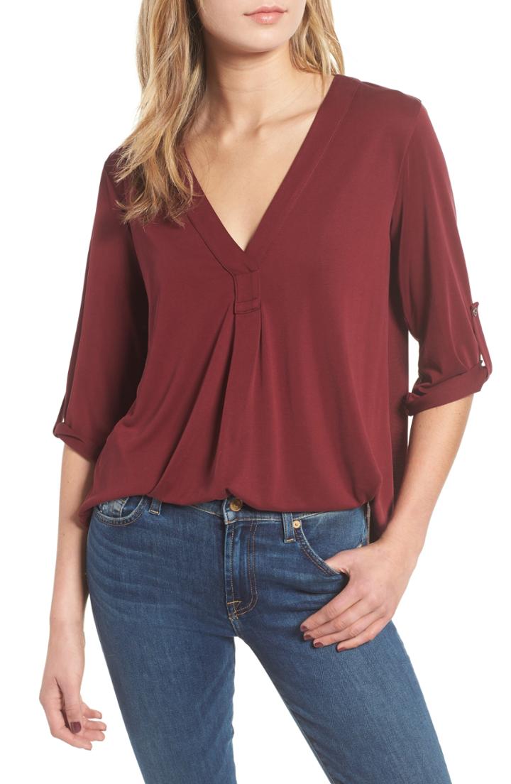 Women's All In Favor V-neck Blouse - Burgundy