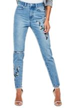 Women's Missguided Riot Ripped High Waist Embroidered Jeans Us / 8 Uk - Blue