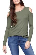 Petite Women's Sanctuary Bowery Cold Shoulder Thermal Tee P - Green