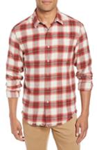 Men's Frame Plaid Fray Hem Slim Fit Cotton Workshirt - Red