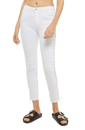 Petite Women's Topshop Jamie Side Lace-up Skinny Jeans X 28 - White