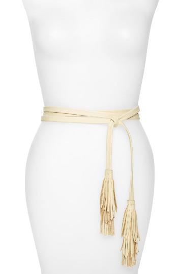 Women's B-low The Belt Double Wrap Leather Tassel Belt, Size - Cream