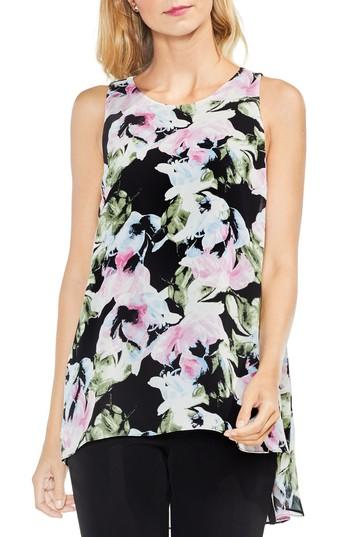 Women's Vince Camuto Glacier Floral Pleated Back Top, Size - Black