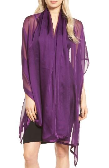 Women's Glint Satin Border Silk Wrap, Size - Purple