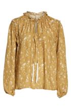 Women's Dolan Split Neck Tassel Tie Silk Blouse, Size - Yellow