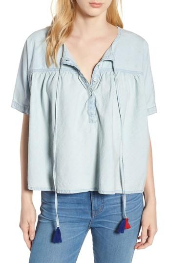 Women's Lucky Brand Tie Neck Chambray Top - Blue
