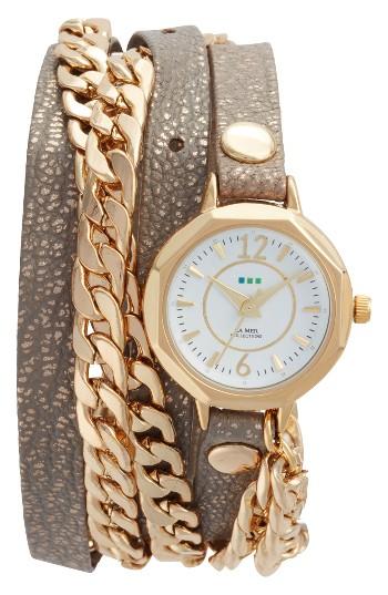 Women's La Mer Collections Leather & Chain Wrap Watch, 35mm