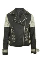 Women's Topshop Maddox Painted & Studded Faux Leather Jacket Us (fits Like 0-2) - Black