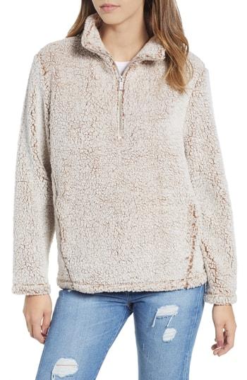 Women's Marc New York Teddy Fleece Quarter Zip Jacket - Brown