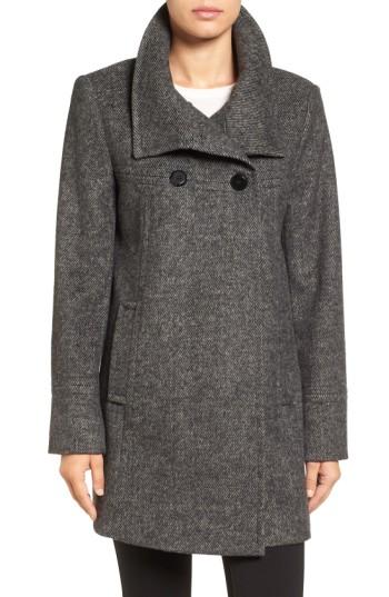 Women's Larry Levine Double Breasted Swing Coat - Black