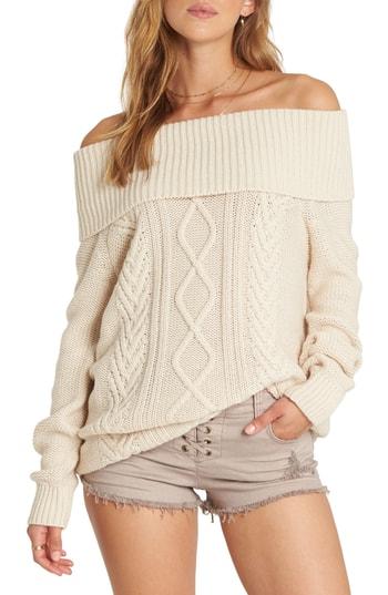 Women's Billabong Off Shore Off The Shoulder Sweater - Ivory