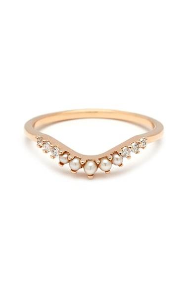 Women's Anna Sheffield 'petit Tiara Curve' Diamond & Seed Pearl Ring