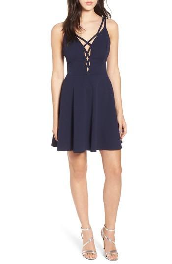 Women's Speechless Lace-up Skater Dress - Blue