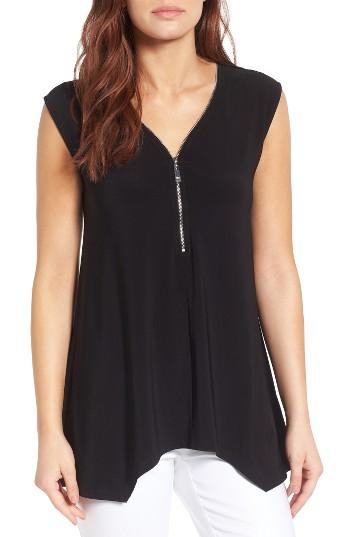 Women's Chaus Zip V-neck Top - Black