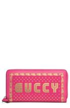 Women's Gucci Guccy Moon & Stars Leather Zip Around Wallet - Pink