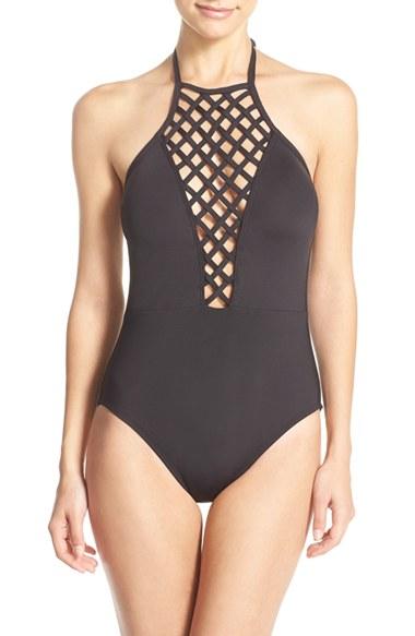 Women's Kenneth Cole New York 'sheer Satisfaction' One-piece Swimsuit - Black