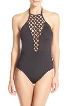 Women's Kenneth Cole New York 'sheer Satisfaction' One-piece Swimsuit - Black