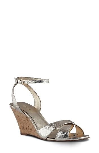 Women's Nine West Kami Ankle Strap Wedge Sandal M - Metallic