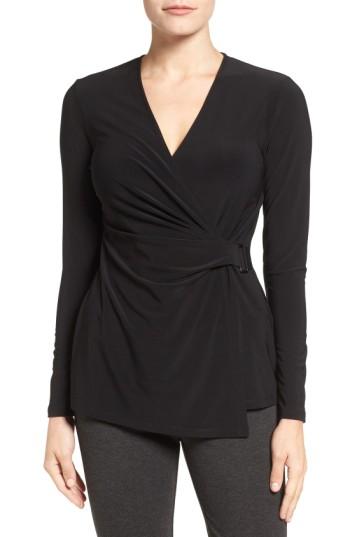 Women's Anne Klein Buckle Wrap Top - Black