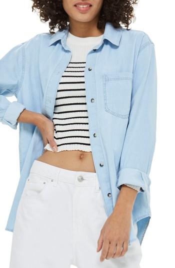 Women's Topshop Drake Oversize Denim Shirt Us (fits Like 6-8) - Blue