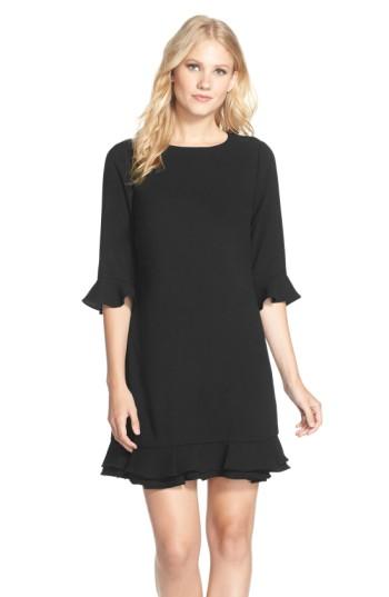 Petite Women's Cece 'kate' Ruffle Hem Shift Dress P - Black