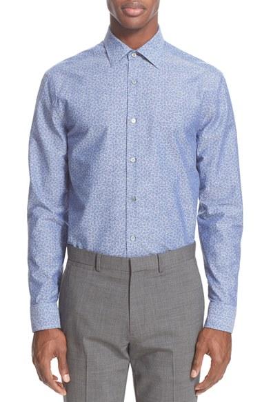 Men's Paul Smith London Trim Fit Long Sleeve Micro Paisley Print Dress Shirt - Blue